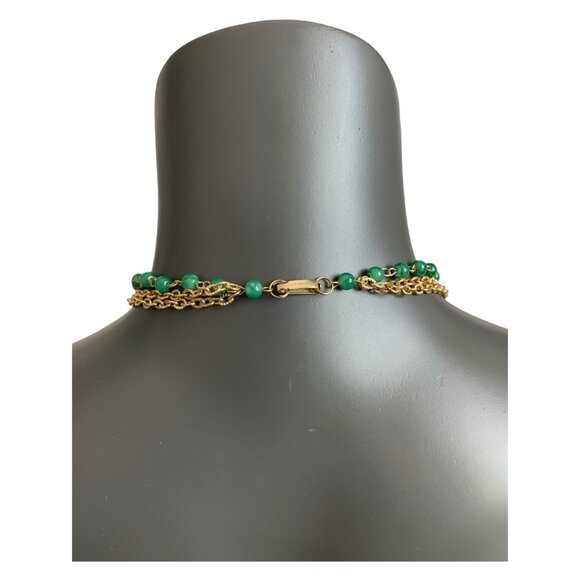HongKong Gold Tone Chain Necklace Green Beads Multilayered Oversized Jewelry 32" - Picture 4 of 5